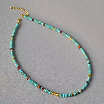 Нишевый ретро литературный и свежий бирюзовый агат настоящий камень бисер Пикассо ожерелье ключица цепочка женский