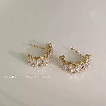 Нишевый стиль Изысканный Самый продаваемый Стильный Женский без пирсинга Циркон Gold-Silver Needle