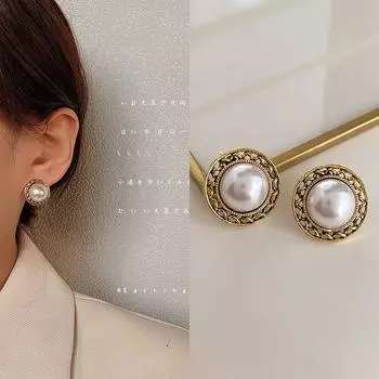 Нишевый стиль Винтажная мода Винтажные жемчужные женские серьги French Cut Out Pearl-Silver Needle