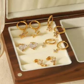 Нишевый светлый роскошный дизайн изысканные серьги из циркония 18-каратное золото нержавеющая сталь морская звезда четырехлистный клевер серьги женская мода