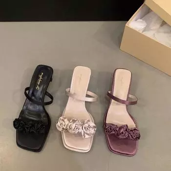 Нишевый темперамент с юбкой односложные тапочки сказочные туфли 2024 новые летние французские маленькие сандалии сандалии 35 чёрный