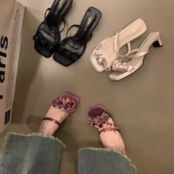 Нишевый темперамент с юбкой односложные тапочки сказочные туфли 2024 новые летние французские маленькие сандалии сандалии 35 фиолетовый