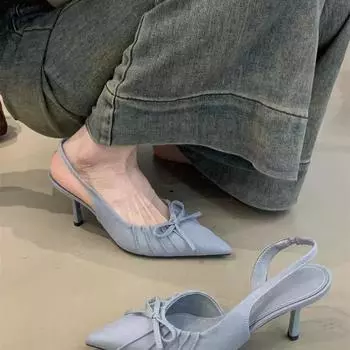 Нишевый темперамент светская львица Баотоу босоножки на высоком каблуке женские 2025 новые заостренные плиссированные неглубокие одинарные туфли женские 35 чёрный