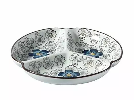 Nishida plate plate 120044 No. 7.5 three-partition (blue camellia)/home restaurant/commercial tableware/medium plate/large plate/round plate/Japanese