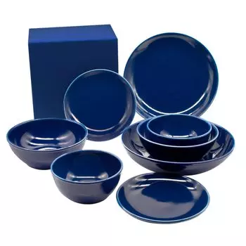 Nishikai Pottery Hasami Ware Набор столовых приборов для 2 человек, живущих одних, набор из 8 предметов, тарелки, салатницы, миски для хлопьев, свадебный подарок, посудомоечная машина, микроволновая печь синий
