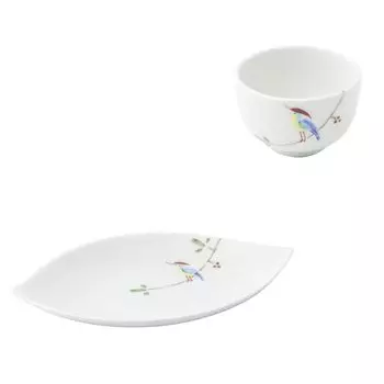 Nishikai Pottery Hasami Ware Pottery Blue Teacup Small Plate Set Set Small Bird Made in Japan