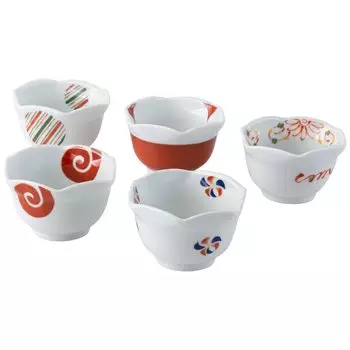 Керамика Nishikai, хасами, маленькая тарелка, 9 см, набор из 5 предметов, шестиугольная, сделано в Японии, 20626, красная, нишики-э красный