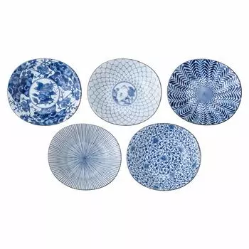 Nishikai Pottery Kiyohide Kiln Oval Curry Plate Japanese Style Pasta Plate Simmering Bowl Diameter 22 x Depth 20cm 5 Patterns Tableware Set Indigo