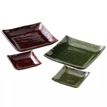 Nishikai Pottery Mino Ware Plate Dish Square Plate Pair Set Ajiwai Made in Japan 19903