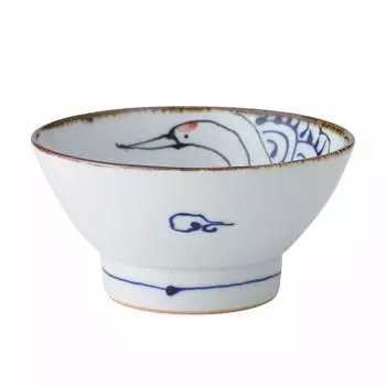 Nishikai pottery rice bowl white 12cm Hasami ware kotohogi kurawanka bowl crane pattern 18195
