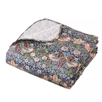 Nishikawa Bedspread Single 185X275cm Cotton Yakaraka Fabric Morris Gallery Strawberry Thief Washable Made in Japan Navy PG53192600 100%