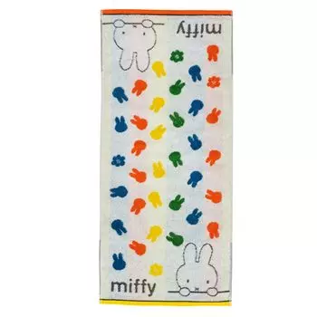 Nishikawa Miffy Face Colorful XT24138618 Towel, 34x80cm, Washable, 100% Cotton, DB4604, Striped, Silhouette, White,