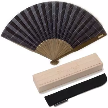 Nishikawa Shoroku Shoten Большой воздушный поток клетчатый день Paulownia Box Fan, Pattern, Navy, Подарок отцу, Подарок, тёмно-синий