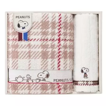 nishikawa Snoopy Gift Towel Set 34X76cm Washable Check Tea Time Relaxing Present PEANUTS Made in Japan PN4652 Gift Check Multi TT84503051 [Nishikawa]