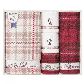 nishikawa Snoopy Gift Towel Set 34X77cm Washable Check Tea Time Relaxing Present PEANUTS Made in Japan PN4652 Gift Check Multi TT84803051 [Nishikawa]