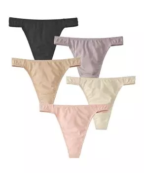 Nissen Cotton Blend Nude LL Women s T-Back Panties, Stretch, 5-Pack, Color,