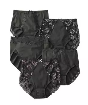 Nissen Regular KURO Cotton Blend Stretch Lacey Black Dye Medium Shorts, Deep-Leg Shorts, 5-Pack, (2-Bath Mix),