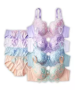 Nissen Вышитый Цветами Комплект Бюстгальтера и Трусиков (Набор из 4 предметов) (Бледный цвет) D75/L