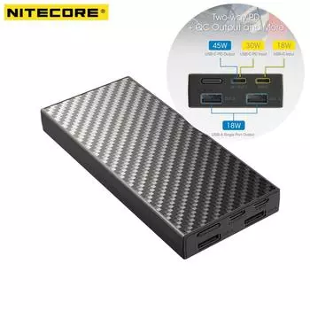 NITECORE NB20000 Power Bank 20000 мАч переплетенные листы углеродного волокна PowerBank QC USB 4 порта 45 Вт высокая портативная зарядка PowerBank