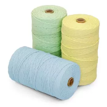 Нитка для макраме, рулон 200 м, набор из 3 рулонов, диаметр около 3 мм, легкая, легкая [CRAFT LIFE] (мятно-голубой, зеленый, желтый)