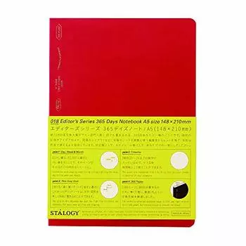 Nitoms S4105 STALOGY Notebook, A5, Squared, 365 Days Notebook, Red