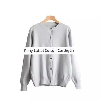 Niunijia Autumn New Women s round Neck Minimalist Plaid Easiest for Match Knitting Cardigan Outwear 8042 Off-White (black pony) 2XL