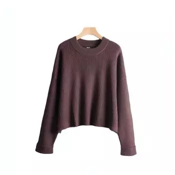 Niunijia Spring and Autumn Women s round Neck Loose Version Fashion Style Long Sleeves Sunken Stripe Pullover Sweater 2474 Coffee S