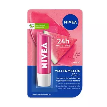 Nivea Бальзам для губ «Арбузный блеск» — увлажнение 24 часа с натуральным маслом, 4,8 г (Пакет из 1)