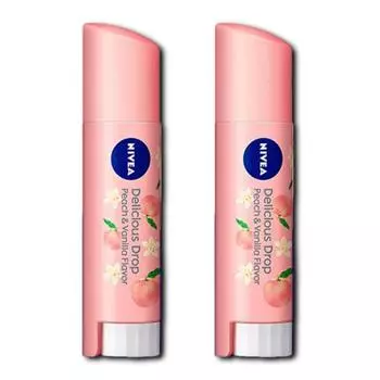 Nivea Бальзам для губ с ароматом яблока 3,5 г, 2 шт./УФ/контейнер для капель воды/Nivea/яблоко/яблоко~, персик, 3,5 г, 2 шт.