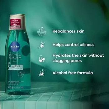 NIVEA Derma Skin Clear Toner (200ml), Cleansing and Hydrating Toner, Salicylic Acid Toner Enriched with Niacinamide to Rebalance the Skin