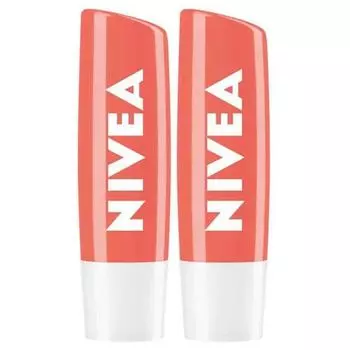 Nivea Бальзам для губ Lip Care, Fruity Shine Peach, 4,8 г, 2 шт.