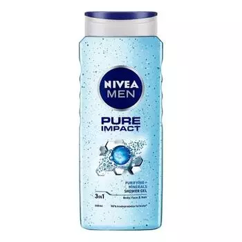 NIVEA MEN Pure Impact 500 мл Гель для душа для лица, тела и волос | Очищающие микрочастицы для очень тонкого пилинга и увлажнения кожи