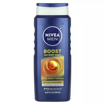 Nivea, Мужской, Boost 3-в-1 гель для душа, цитрусовый аромат + кофеин, 16,9 жидких унций (500 мл)