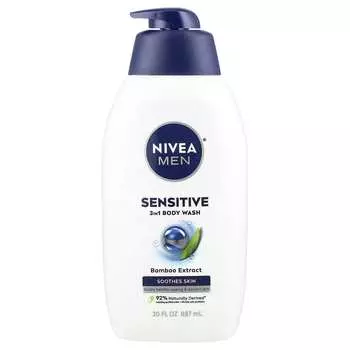 Nivea, Мужской, Чувствительный гель для душа 3 в 1, экстракт бамбука, 30 жидких унций (887 мл)
