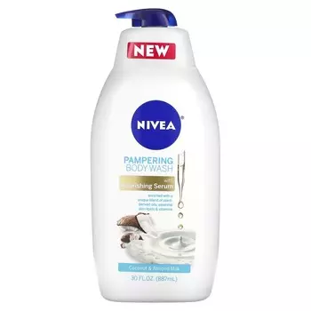 Nivea, Нежный гель для душа, Питательная сыворотка с кокосовым и миндальным молоком, 30 жидких унций (887 мл)