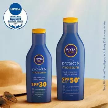 NIVEA SUN Protect and Moisture 125ml SPF 50 Advanced Sunscreen for Instant Protection| PA+++ UVA - UVB Protection| Vitamin E + Moisture|Men & Women