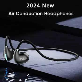 Niye 2024 Новые наушники с воздушной проводимостью для спорта и бега Xiaomi Huawei Earhook Беспроводные наушники Bluetooth 5.3 HiFi высокого качества чёрный