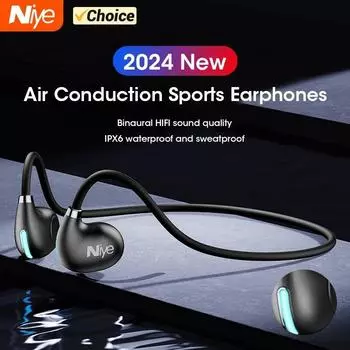 Niye НОВЫЕ наушники с воздушной проводимостью, беспроводные, Bluetooth 5.3 с микрофоном, для спорта и бега, не требующие ношения в ушах, для Xiaomi Huawei белый