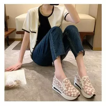 Низ из бисквита нового стиля, сетка со стразами, дышащий и модный рукав, повышенная подошва для женщин, модная подошва для женщин 35 хаки