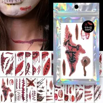 Nizel Halloween Wound Tattoo Sticker 20 sheets Children s zombie makeup replica tattoo, 1 set, wound tattoo