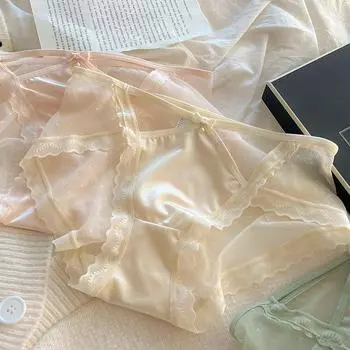 Нижнее белье, антибактериальные трусики со средней талией, быстросохнущие бесшовные полые трусики для женщин, кружевные сексуальные трусы M телесный