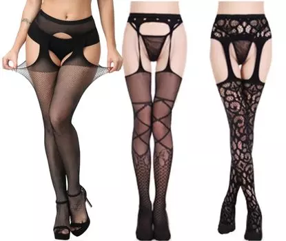 Нижнее белье Ажурные ажурные подвязки для переодевания Подвязки для девочек Брюки женские Комплект, Сексуальные, Чулки, Колготки, Чулки, Черный, Комплект из 3 предметов, Сексуальные,