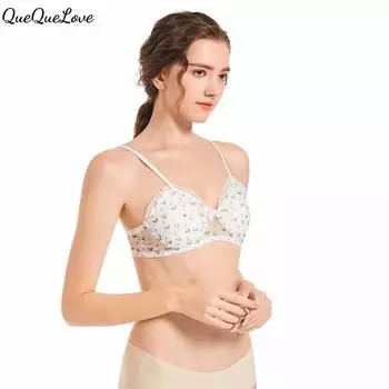Нижнее белье без косточек. Сладкий сетчатый бюстгальтер с цветочным принтом. Трендовый бюстгальтер на бретельках. S