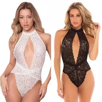 Нижнее белье без рукавов с глубоким V-образным вырезом, кружевное боди, сексуальное женское белье XXL