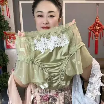 Нижнее белье больших размеров в китайском стиле с вышивкой из ретро-кружева для женщин, бесшовные дышащие тонкие кружевные сексуальные треугольные брюки с высокой талией One Size