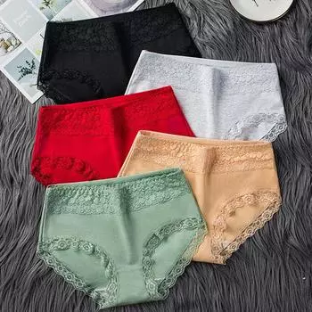 Нижнее белье больших размеров, женские антибактериальные трусы из чистого хлопка с высокой талией, сексуальные трусы с кружевными краями M