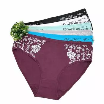 Нижнее белье больших размеров, женские сексуальные трусы, трусики с геометрическим рисунком, хлопковое нижнее белье со средней посадкой, высокое качество, 2XL-4XL, 6 шт./лот 2XL