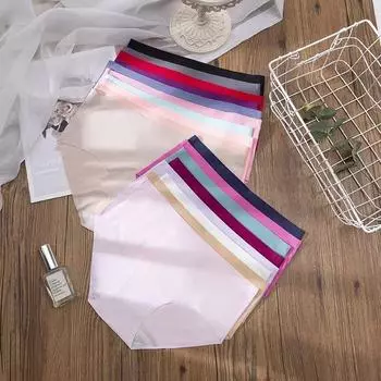 Нижнее белье больших размеров, женские трусики, шелковые однотонные женские бесшовные трусы, трусы для девочек, дышащее сексуальное женское белье M белый