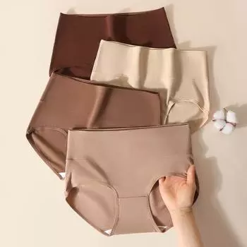 Нижнее белье большого размера для женщин из чистого хлопка с высокой талией, треугольные трусики с антибактериальными свойствами без следов S