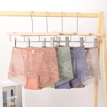 Нижнее белье большого размера из кружева для женщин с высокой талией, дышащие, легкие, сексуальные, из чистого хлопка, бесшовные, с промежностью, мягкие, женские, треугольные трусики L чёрный